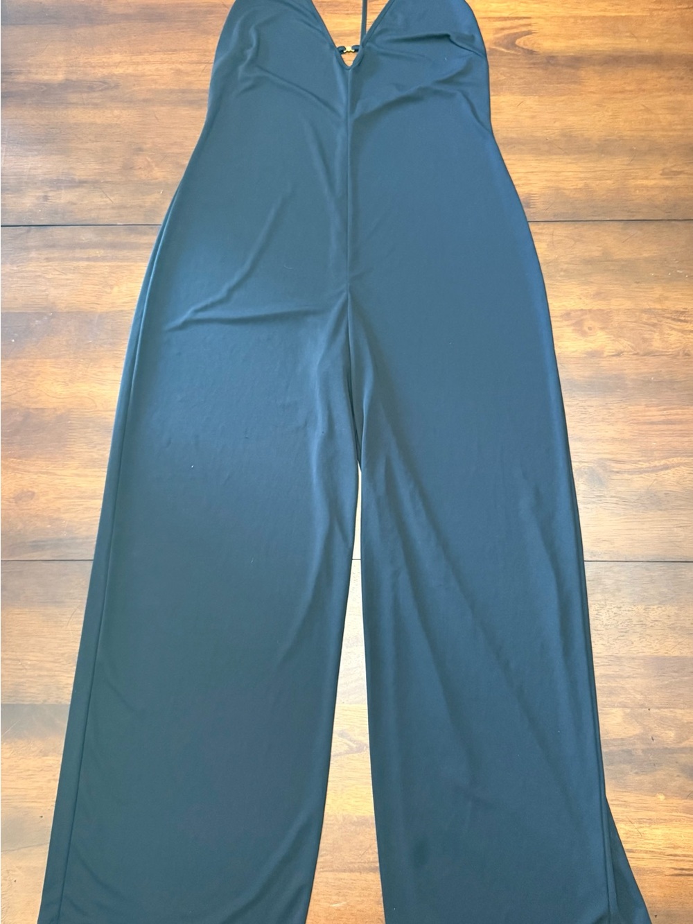 Vintage Victoria's Secret Black Halter Wide-Leg Jumpsuit with Hardware Detail